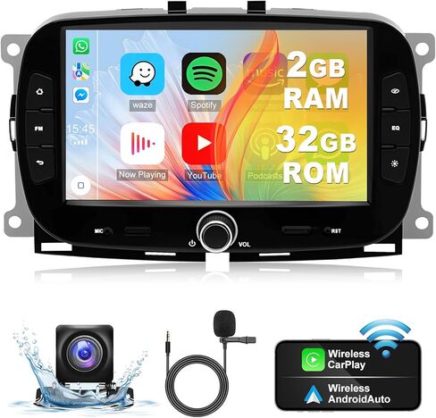 Android 13.0 Double Din Car Stereo - 7 Inch Touch Screen Car Radio Android Auto CarPlay Car Audio Multimedia Receiver with GPS ＆ Backup Camera Bluetooth for Fiat 500 2016-2019 in Saudi Arabia