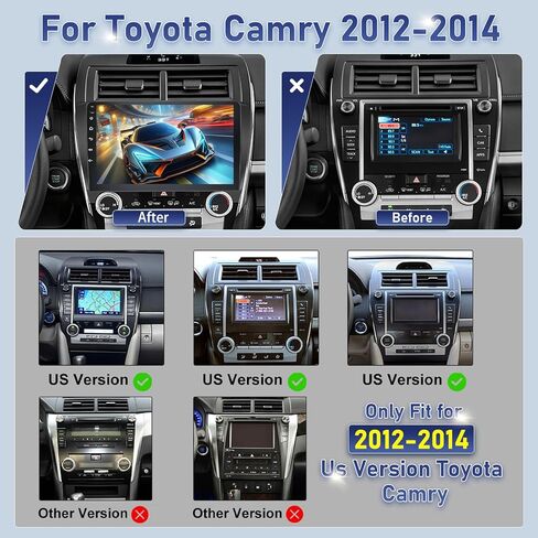 [4 Core 64G] راديو السيارة Volxcereo لسيارة Toyota Camry 2012 2013 2014، ستيريو بشاشة لمس Android 10.1 بوصة مع Carplay/Android Auto، خرائط GPS عبر الإنترنت، WiFi، Bluetooth، SWC، FM/RDS in Kuwait