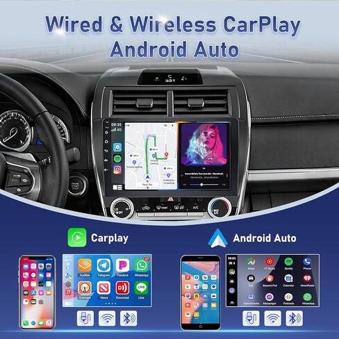 [4 Core 64G] راديو السيارة Volxcereo لسيارة Toyota Camry 2012 2013 2014، ستيريو بشاشة لمس Android 10.1 بوصة مع Carplay/Android Auto، خرائط GPS عبر الإنترنت، WiFi، Bluetooth، SWC، FM/RDS in Kuwait