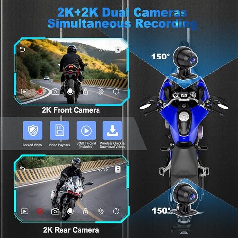 52HZ Motorcycle Carplay Android Auto مع شاشة لمس مقاومة للماء IPX67 مقاس 5.5 بوصة، TPMS، رادار موجة ملليمتر، ملاحة GPS، كاميرا داش مزدوجة 2K، بلوتوث مزدوج، تحكم صوتي، تنبيهات في الوقت الفعلي in Kuwait