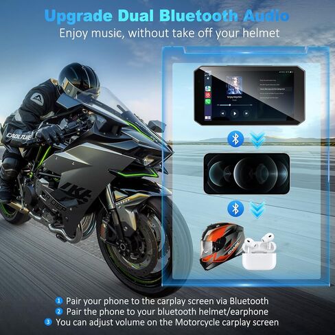 52HZ Motorcycle Carplay Android Auto مع شاشة لمس مقاومة للماء IPX67 مقاس 5.5 بوصة، TPMS، رادار موجة ملليمتر، ملاحة GPS، كاميرا داش مزدوجة 2K، بلوتوث مزدوج، تحكم صوتي، تنبيهات في الوقت الفعلي in Kuwait