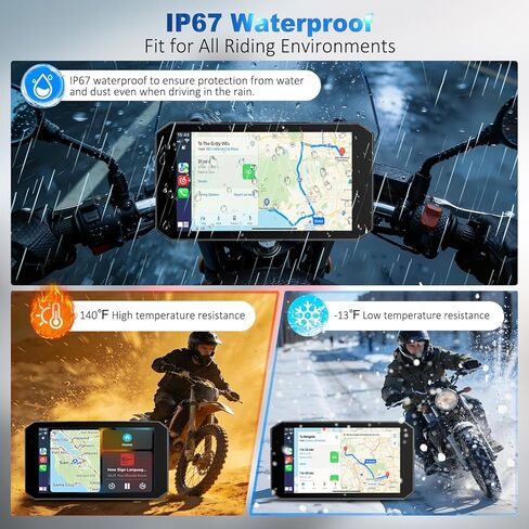 52HZ Motorcycle Carplay Android Auto مع شاشة لمس مقاومة للماء IPX67 مقاس 5.5 بوصة، TPMS، رادار موجة ملليمتر، ملاحة GPS، كاميرا داش مزدوجة 2K، بلوتوث مزدوج، تحكم صوتي، تنبيهات في الوقت الفعلي in Kuwait