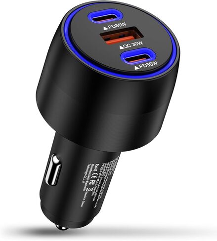 شاحن سيارة USB C، محول ولاعة سجائر بـ 3 منافذ شحن سريع للغاية لهاتف iPhone 17 Pro/Air/16/15/14/13/iPad، وUSBA وUSBC ملحقات شاحن هاتف السيارة متعدد المنافذ لهاتف Samsung S25/S24 FE/S23/S22/A17 in Saudi Arabia