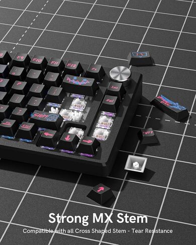 أغطية مفاتيح PBT، مجموعة أغطية مفاتيح ذات سمة Jinx للوحة المفاتيح الميكانيكية، وملف تعريف الكرز وأغطية مفاتيح لوحة المفاتيح المخصصة عالية التباين لـ 60 65 75 100 بالمائة (مجموعة أغطية مفاتيح 137) in Kuwait