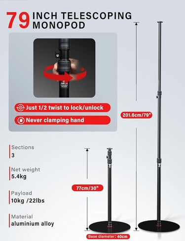 IFOOTAGE Round Base Monopods A400+A300+A200, Studio Stand Kit Set Photography Light Stand with Flat Base, Aluminum Studio Tripod Monopod Stand for Video Recording, Live Streaming, Interview in Saudi Arabia