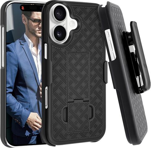 Fingic for iPhone 17 Case,iPhone 17 Belt Clip Holster Cases Slim Combo Shell with Kickstand Swivel Holster Rugged Shockproof Antiscratch Full Body Protective Cover Case for Men Boys,6.3inch,2025,Black in Saudi Arabia