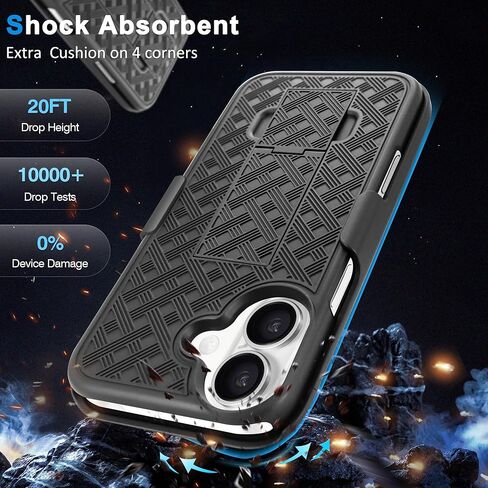 Fingic for iPhone 17 Case,iPhone 17 Belt Clip Holster Cases Slim Combo Shell with Kickstand Swivel Holster Rugged Shockproof Antiscratch Full Body Protective Cover Case for Men Boys,6.3inch,2025,Black in Saudi Arabia