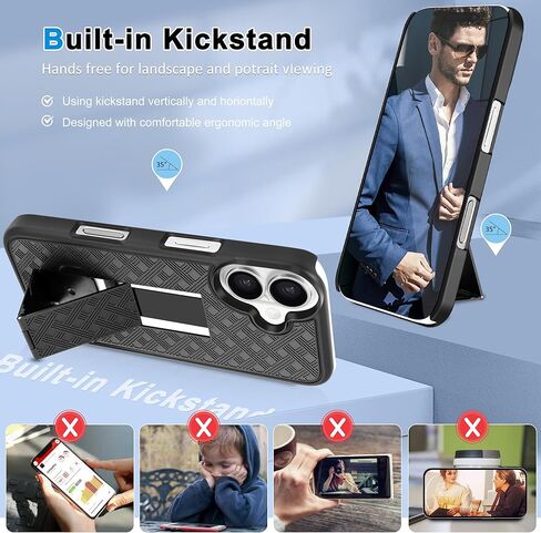 Fingic for iPhone 17 Case,iPhone 17 Belt Clip Holster Cases Slim Combo Shell with Kickstand Swivel Holster Rugged Shockproof Antiscratch Full Body Protective Cover Case for Men Boys,6.3inch,2025,Black in Saudi Arabia