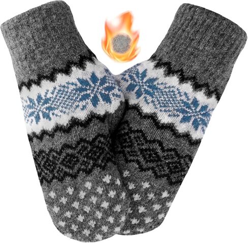 Winter Double Layer Knit Mittens for Men-Women - Warm Soft Snow Gloves for Cold Weather Accessories for Gift in Saudi Arabia