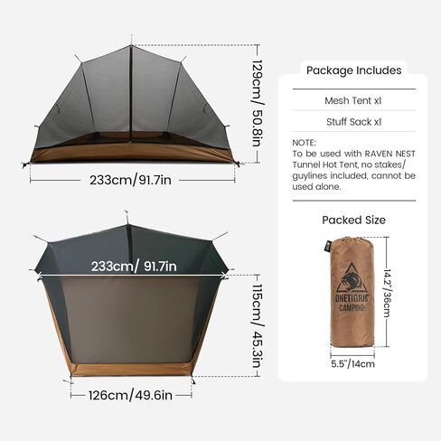 OneTigris Mesh Inner for Raven NEST Hot Tent, Lightweight Detachable Screen Tent with 3000mm Waterproof Bathtub Bottom for Camping, Hiking, Backpacking, Stargazing, Bushcraft in Saudi Arabia
