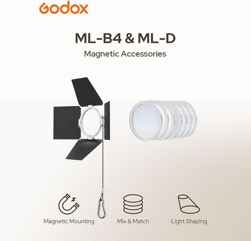 مجموعة النشر المغناطيسي Godox ML-D لمصابيح الفيديو LED من سلسلة ML، متوافقة مع ML150Bi، ML80Bi، ML100Bi، ML100R، ML60II Bi، ML60Bi والمزيد، معدل ضوء ناعم للإضاءة الطبيعية المتوازنة in Saudi Arabia