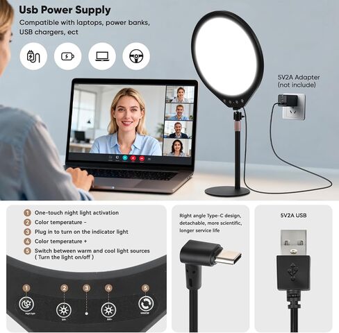 10W 12" Ring Light with Desk Stand & Phone Holder, Dimmable 360° Rotatable LED Full Screen Computer Lamp for Zoom Meetings, Streaming, Gaming, TikTok,YouTube,Videos with Night Light Mode in Saudi Arabia