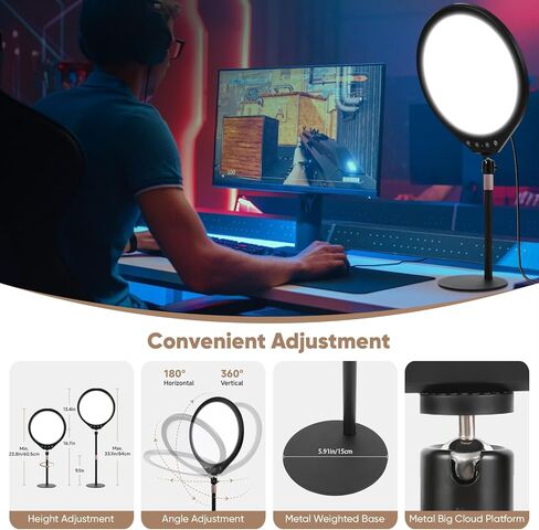 10W 12" Ring Light with Desk Stand & Phone Holder, Dimmable 360° Rotatable LED Full Screen Computer Lamp for Zoom Meetings, Streaming, Gaming, TikTok,YouTube,Videos with Night Light Mode in Saudi Arabia