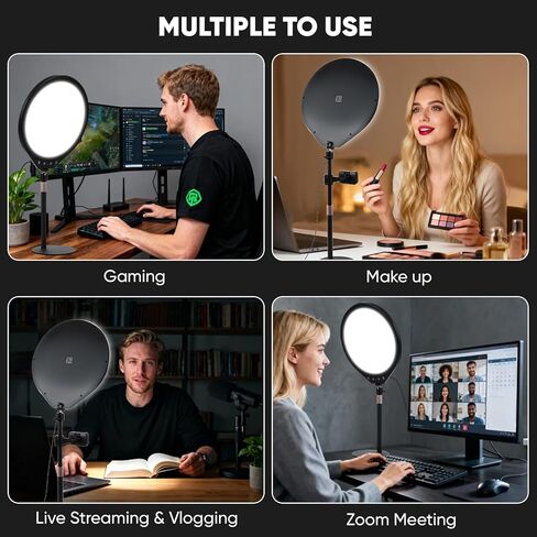 10W 12" Ring Light with Desk Stand & Phone Holder, Dimmable 360° Rotatable LED Full Screen Computer Lamp for Zoom Meetings, Streaming, Gaming, TikTok,YouTube,Videos with Night Light Mode in Saudi Arabia