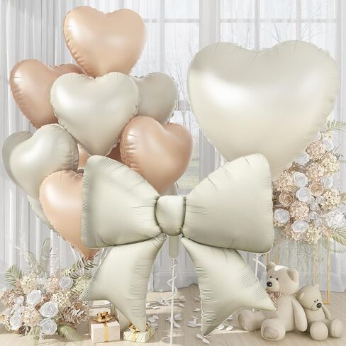 بالونات على شكل قلب وردي أبيض مقاس 30 بوصة، بالونات كبيرة من رقائق القوس، 10 قطع بالون بعقدة وردية عملاقة مقاس 38 بوصة مع مجموعة بالونات هيليوم على شكل قلب كريمي مقاس 18 بوصة للنساء وحفلات أعياد الميلاد وحفلات الزفاف وحفلات الزفاف in Kuwait