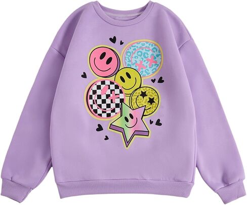 WDIRARA Girl's Cute Smile Graphic Sweatshirts Long Sleeve Crew Neck Pullover Tops in Saudi Arabia