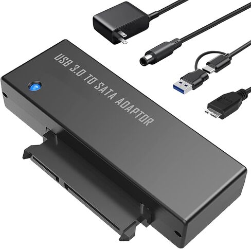 محول USB 3.0 إلى SATA، كابل محول 2 في 1 USB C وUSB A إلى SATA مع مصدر طاقة 12 فولت/2 أمبير، يدعم 2.5/3.5 بوصة HDD/SSD حتى 18 تيرابايت، UASP لنقل البيانات عالية السرعة والنسخ الاحتياطي والتوصيل والتشغيل in Kuwait