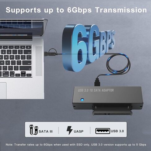 محول USB 3.0 إلى SATA، كابل محول 2 في 1 USB C وUSB A إلى SATA مع مصدر طاقة 12 فولت/2 أمبير، يدعم 2.5/3.5 بوصة HDD/SSD حتى 18 تيرابايت، UASP لنقل البيانات عالية السرعة والنسخ الاحتياطي والتوصيل والتشغيل in Kuwait