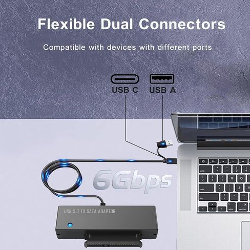 محول USB 3.0 إلى SATA، كابل محول 2 في 1 USB C وUSB A إلى SATA مع مصدر طاقة 12 فولت/2 أمبير، يدعم 2.5/3.5 بوصة HDD/SSD حتى 18 تيرابايت، UASP لنقل البيانات عالية السرعة والنسخ الاحتياطي والتوصيل والتشغيل in Kuwait