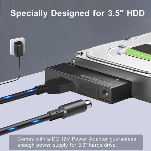 محول USB 3.0 إلى SATA، كابل محول 2 في 1 USB C وUSB A إلى SATA مع مصدر طاقة 12 فولت/2 أمبير، يدعم 2.5/3.5 بوصة HDD/SSD حتى 18 تيرابايت، UASP لنقل البيانات عالية السرعة والنسخ الاحتياطي والتوصيل والتشغيل in Kuwait