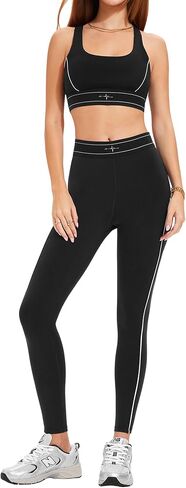 ABOCIW Womens Workout Sets 2 Piece Yoga Outfits Contouring Contrast Stitching Sports Bra High Waist Leggings Gym Sets in Saudi Arabia