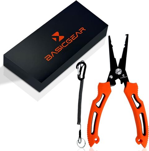 زرادية الصيد متعددة الوظائف من BasicGear - رأس من الفولاذ المقاوم للصدأ مقاس 7 بوصات 420 مع طلاء التيفلون، زنبرك وقفل مدمجان، مقبض مطاطي غير قابل للانزلاق in Kuwait