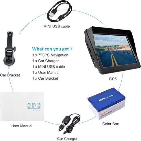 GPS Navigation for Car,7 inch GPS Navigation System,GPS Navigator 2025 Maps Updates- for Car Truck RV,Speed & Red Light Warning,Turn-by-Turn Voice Guidance for All Cars in Saudi Arabia