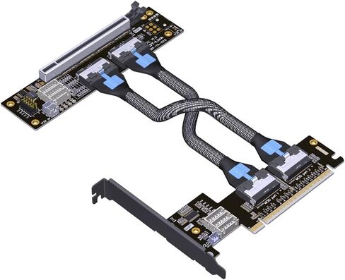 JMT ADT-F36B-F37C PCI-e 4.0 X16 إلى X16 MCIO Bifurcation محول Riser Card 256G/bps موسع سبليت SFF-TA-1016 مع كابل الطاقة (50 سم) in Saudi Arabia