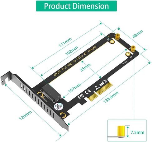 JMT PCI-e X4 to EDSFF E1.S Adapter NVMe Ruler 1U GEN-Z EDSFF 9.5mm 15mm 25mm Thickness Short SSD Expansion with Heat Sink Carrier Compatible with PM9A3 PM9D3 P5801X in Saudi Arabia