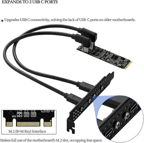 M.2 (B+M Key) to Dual USB-C 10Gbps Expansion Card IO-M2F3142-2C, USB 3.2 Gen2 Adapter with 4-Pin Power, Compatible with Industrial Cameras, Live Streaming Devices, and High-Speed SSDs in Saudi Arabia