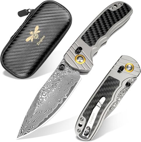 Damascus Pocket Knife for Men Women, 3.15" Damascus Steel Blade Pocket Knives & Folding Knives with Carbon Fiber Overlay Handle in Saudi Arabia