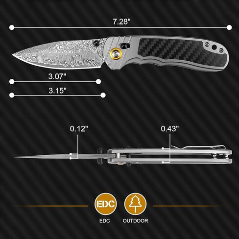 Damascus Pocket Knife for Men Women, 3.15" Damascus Steel Blade Pocket Knives & Folding Knives with Carbon Fiber Overlay Handle in Saudi Arabia
