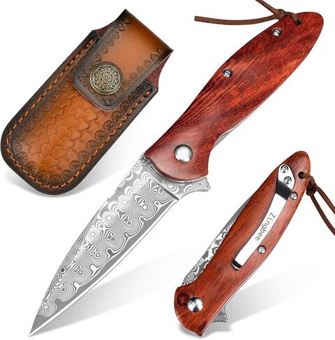 Damascus Pocket Knife for Men Women, 3.15" Damascus Steel Blade Pocket Knives & Folding Knives with Carbon Fiber Overlay Handle in Saudi Arabia