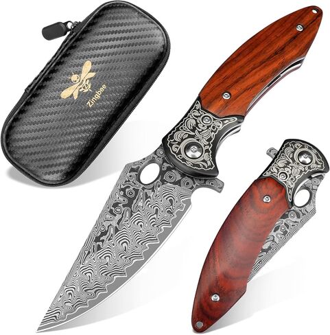 Damascus Pocket Knife for Men Women, 3.15" Damascus Steel Blade Pocket Knives & Folding Knives with Carbon Fiber Overlay Handle in Saudi Arabia