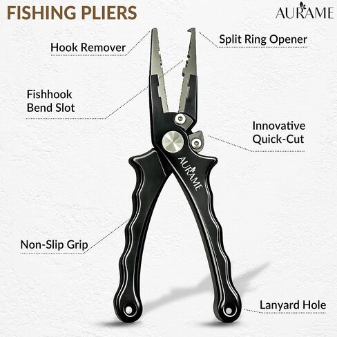 Fishing Pliers Saltwater Resistant Aluminum – Split Ring Pliers & Hook Remover Tool – 6.7in Braid Line Cutter, Sheath & Lanyard – Professional Fishing Tools Kit for Fresh & Salt Water in Saudi Arabia