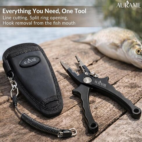 Fishing Pliers Saltwater Resistant Aluminum – Split Ring Pliers & Hook Remover Tool – 6.7in Braid Line Cutter, Sheath & Lanyard – Professional Fishing Tools Kit for Fresh & Salt Water in Saudi Arabia