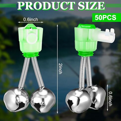 Soulchen 50 Pcs Fishing Rod Bells 2 Inch Double Bell Bite Alarms with Spiral Clip Portable Reusable Bite Indicator for Night Fishing in Saudi Arabia