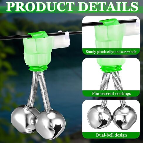 Soulchen 50 Pcs Fishing Rod Bells 2 Inch Double Bell Bite Alarms with Spiral Clip Portable Reusable Bite Indicator for Night Fishing in Saudi Arabia