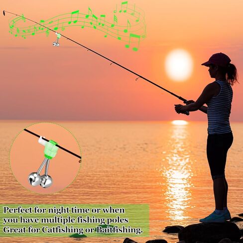 Soulchen 50 Pcs Fishing Rod Bells 2 Inch Double Bell Bite Alarms with Spiral Clip Portable Reusable Bite Indicator for Night Fishing in Saudi Arabia