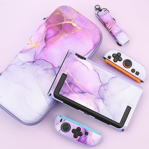 FANPL Cute Case Bundle for Nintendo Switch 2 Accessories, Travel Carrying Cover for Switch 2 with Hard Glitter Skin, Adjustable Strap, Screen Protector, Thumb Grip Caps (Purple Marble) in Saudi Arabia