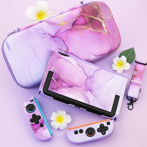 FANPL Cute Case Bundle for Nintendo Switch 2 Accessories, Travel Carrying Cover for Switch 2 with Hard Glitter Skin, Adjustable Strap, Screen Protector, Thumb Grip Caps (Purple Marble) in Saudi Arabia