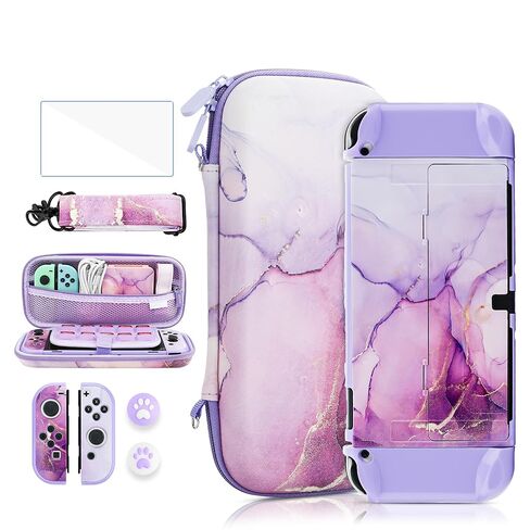 FANPL Cute Case Bundle for Nintendo Switch 2 Accessories, Travel Carrying Cover for Switch 2 with Hard Glitter Skin, Adjustable Strap, Screen Protector, Thumb Grip Caps (Purple Marble) in Saudi Arabia