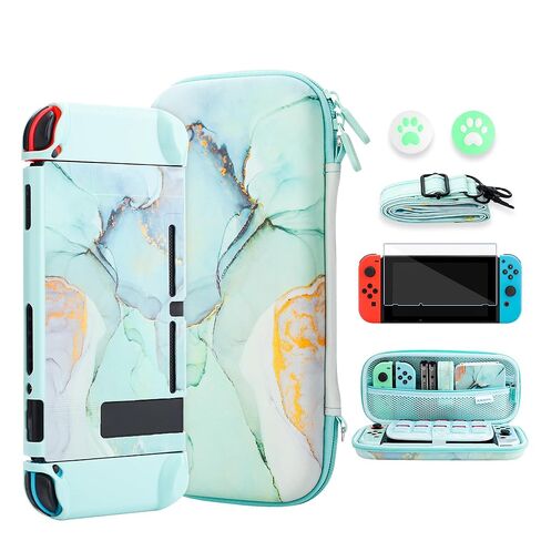 FANPL Cute Case Bundle for Nintendo Switch 2 Accessories, Travel Carrying Cover for Switch 2 with Hard Glitter Skin, Adjustable Strap, Screen Protector, Thumb Grip Caps (Purple Marble) in Saudi Arabia