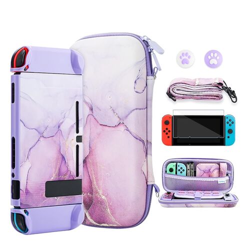 FANPL Cute Case Bundle for Nintendo Switch 2 Accessories, Travel Carrying Cover for Switch 2 with Hard Glitter Skin, Adjustable Strap, Screen Protector, Thumb Grip Caps (Purple Marble) in Saudi Arabia