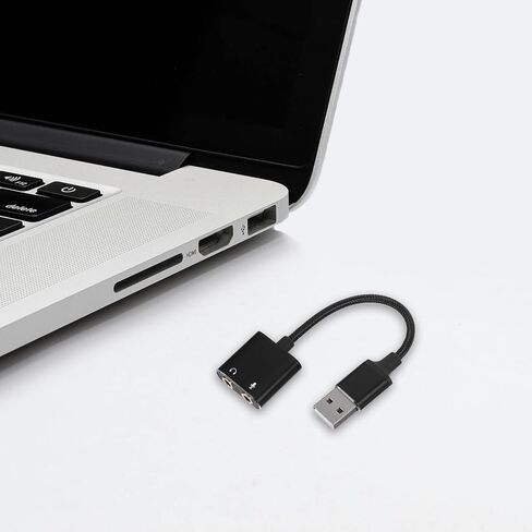 محول صوت USB محول ميكروفون لبطاقة الصوت الخارجية مع مقبس سماعة رأس للكمبيوتر المحمول والأجهزة المحمولة، أسود، محول إخراج صوت USB إلى سماعة الرأس لتسجيل الكمبيوتر in Saudi Arabia