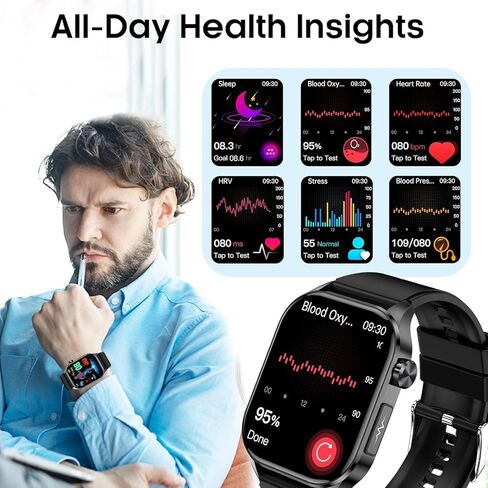 Advanced Health Smartwatch for Women Men with Real-Time Monitoring of Heart Rate, Blood Oxygen, Body Temperature, Blood Pressure, Sleep Auality and Stress Levels.Always-On Display, for Android & iOS in Kuwait