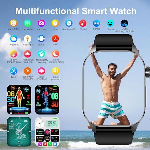 Advanced Health Smartwatch for Women Men with Real-Time Monitoring of Heart Rate, Blood Oxygen, Body Temperature, Blood Pressure, Sleep Auality and Stress Levels.Always-On Display, for Android & iOS in Kuwait