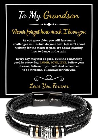 Leather Bracelet for Men Multi-Layer Braided Leather Bracelet with Clasp Black, Bracelets For Grandson From Grandparent, Always Linked Together. in Saudi Arabia