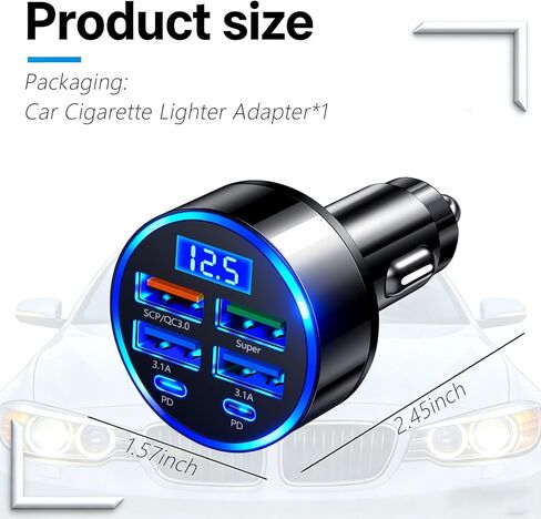 6 Ports Car Cigarette Lighter Adapter,Upgraded Car Cigarette Lighter USB Charger with Super/PD/3.1A/QC3.0 as Vehicle Electronics,24V/12V Cars Charger Adapter with LED Voltage Display in Saudi Arabia