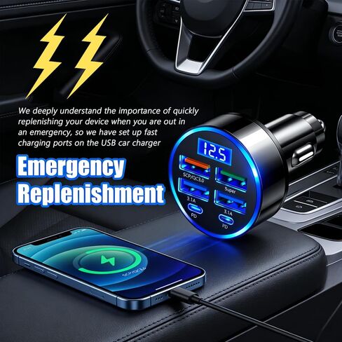 6 Ports Car Cigarette Lighter Adapter,Upgraded Car Cigarette Lighter USB Charger with Super/PD/3.1A/QC3.0 as Vehicle Electronics,24V/12V Cars Charger Adapter with LED Voltage Display in Saudi Arabia